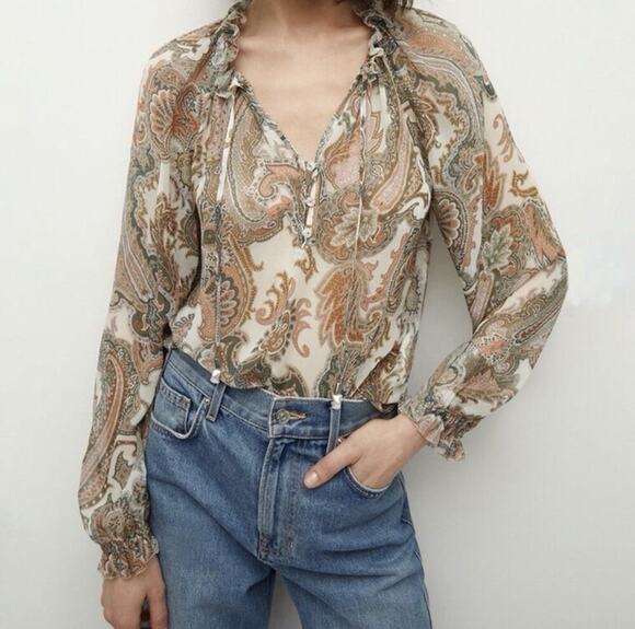 VERONICA BEARD Tops - New Veronica Beard Long Sleeve Antonette Silk Blouse Barely Orchid Multi Size 6